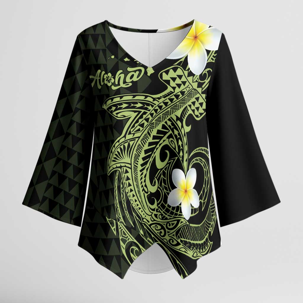 Aloha Hammerhead Shark Kimono Sleeve Blouse Lime Rickey Hawaiian Kakau Tribal Tattoo - Polynesian Pride