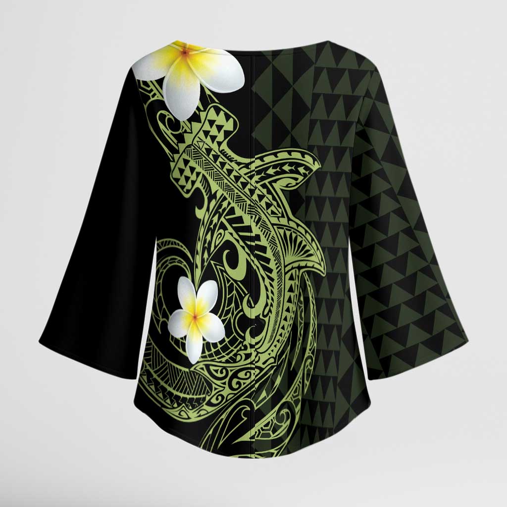 Aloha Hammerhead Shark Kimono Sleeve Blouse Lime Rickey Hawaiian Kakau Tribal Tattoo - Polynesian Pride