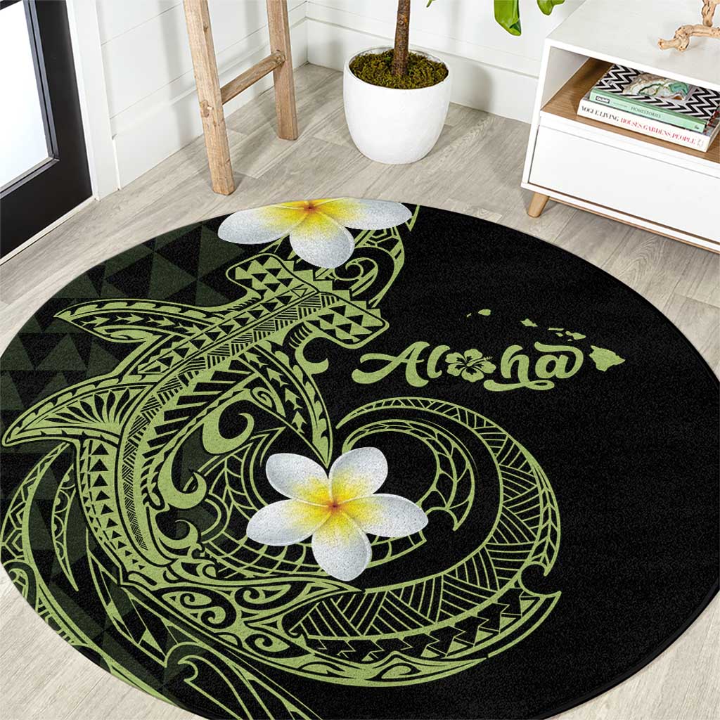 Aloha Hammerhead Shark Round Carpet Lime Rickey Hawaiian Kakau Tribal Tattoo