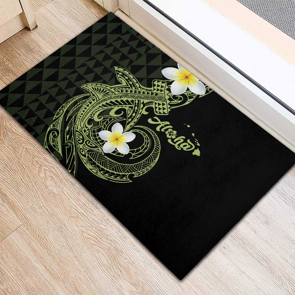 Aloha Hammerhead Shark Rubber Doormat Lime Rickey Hawaiian Kakau Tribal Tattoo