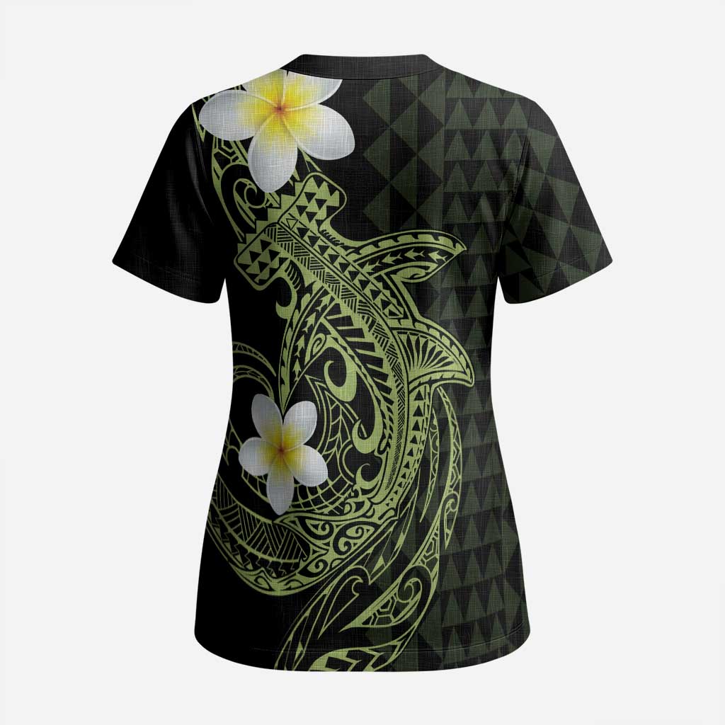 Aloha Hammerhead Shark Scrub Top Lime Rickey Hawaiian Kakau Tribal Tattoo - Polynesian Pride