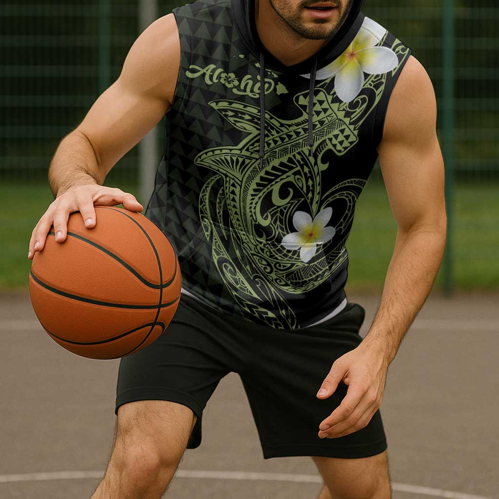 Aloha Hammerhead Shark Sleeveless Hoodie Lime Rickey Hawaiian Kakau Tribal Tattoo - Polynesian Pride