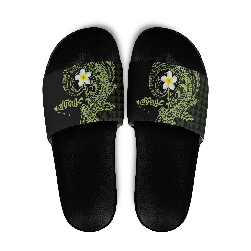 Aloha Hammerhead Shark Slide Sandals Lime Rickey Hawaiian Kakau Tribal Tattoo - Polynesian Pride