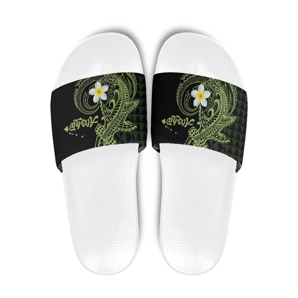 Aloha Hammerhead Shark Slide Sandals Lime Rickey Hawaiian Kakau Tribal Tattoo - Polynesian Pride