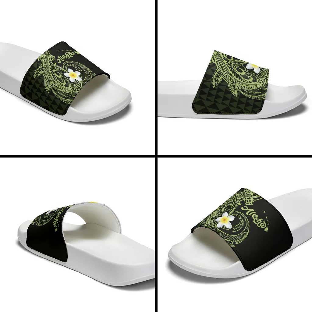 Aloha Hammerhead Shark Slide Sandals Lime Rickey Hawaiian Kakau Tribal Tattoo - Polynesian Pride