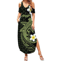 Aloha Hammerhead Shark Summer Maxi Dress Lime Rickey Hawaiian Kakau Tribal Tattoo