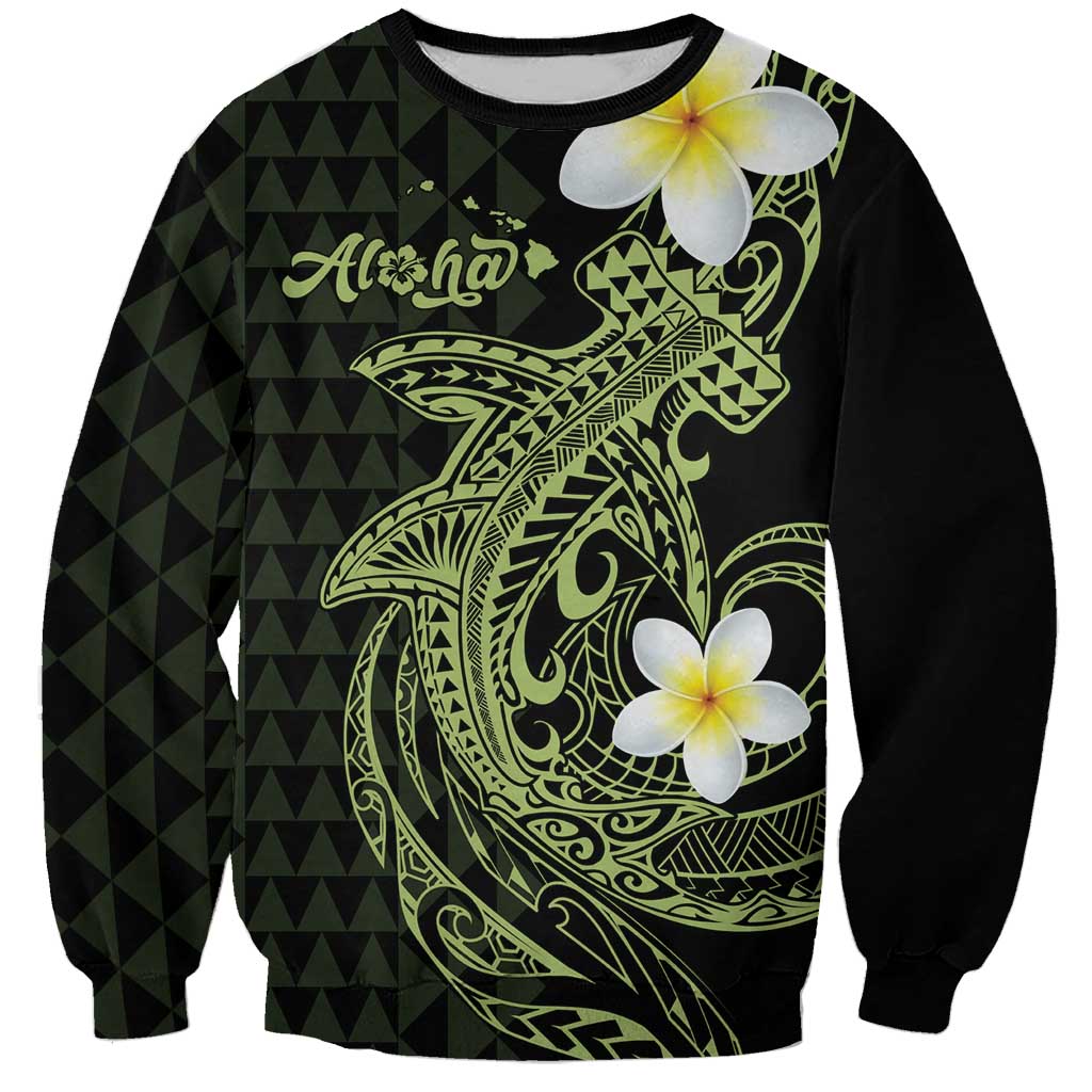 Aloha Hammerhead Shark Sweatshirt Lime Rickey Hawaiian Kakau Tribal Tattoo