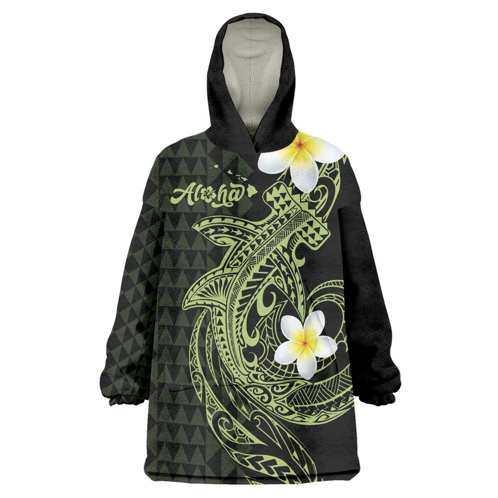 Aloha Hammerhead Shark Wearable Blanket Hoodie Lime Rickey Hawaiian Kakau Tribal Tattoo