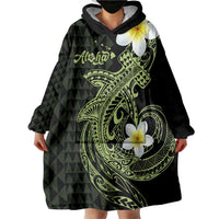 Aloha Hammerhead Shark Wearable Blanket Hoodie Lime Rickey Hawaiian Kakau Tribal Tattoo