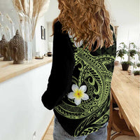 Aloha Hammerhead Shark Women Casual Shirt Lime Rickey Hawaiian Kakau Tribal Tattoo