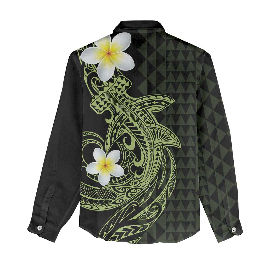 Aloha Hammerhead Shark Women Casual Shirt Lime Rickey Hawaiian Kakau Tribal Tattoo