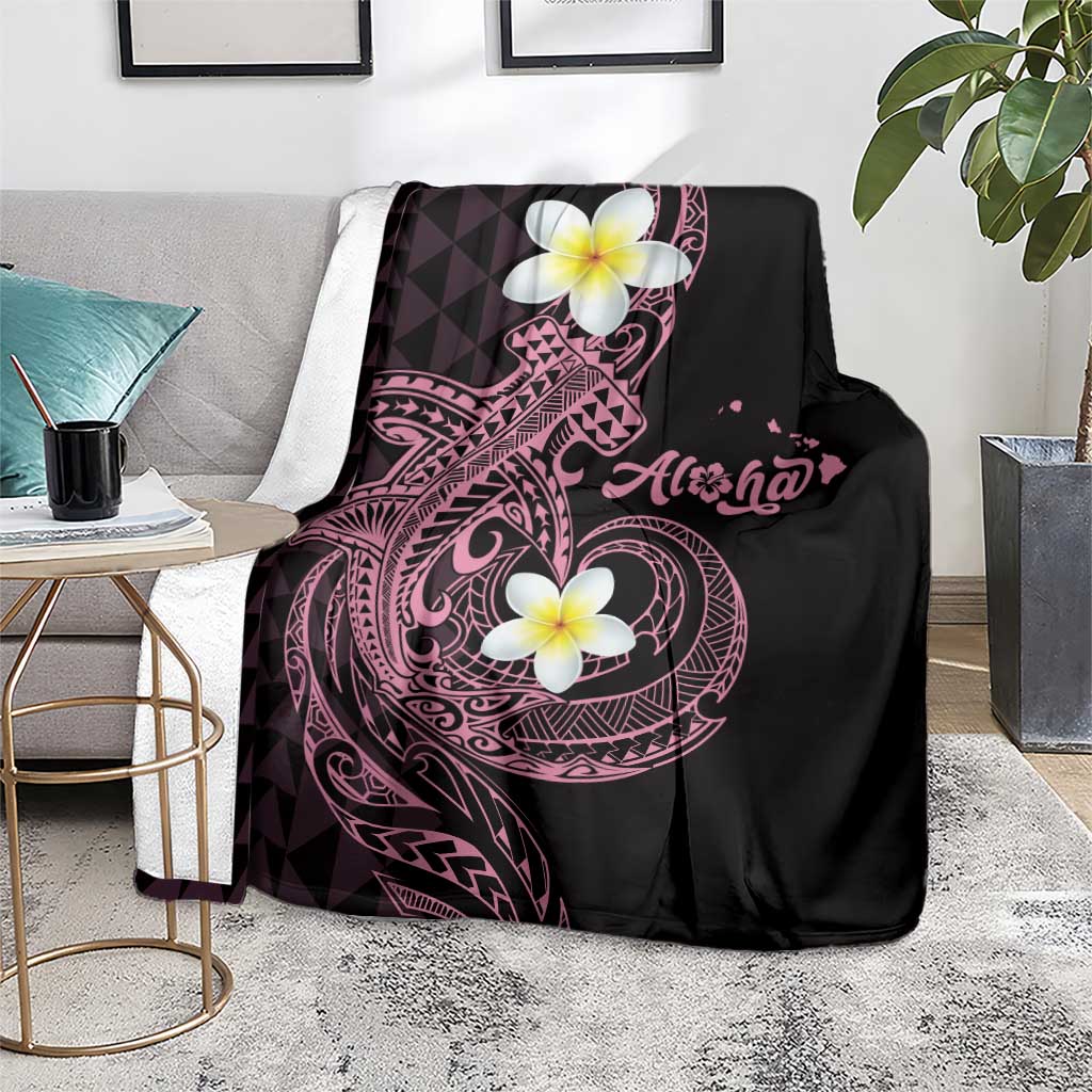 Aloha Hammerhead Shark Blanket Vivacious Pink Hawaiian Kakau Tribal Tattoo