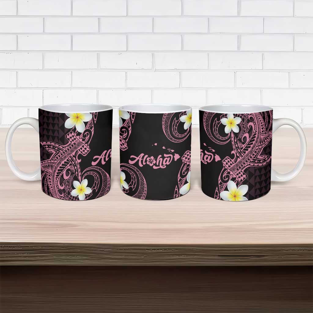 Aloha Hammerhead Shark Ceramic Mug Vivacious Pink Hawaiian Kakau Tribal Tattoo - Polynesian Pride