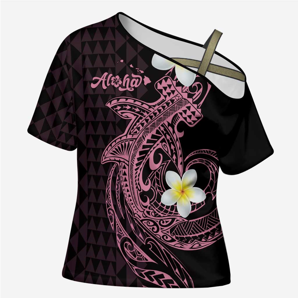 Aloha Hammerhead Shark Cross Shoulder Shirt Vivacious Pink Hawaiian Kakau Tribal Tattoo - Polynesian Pride