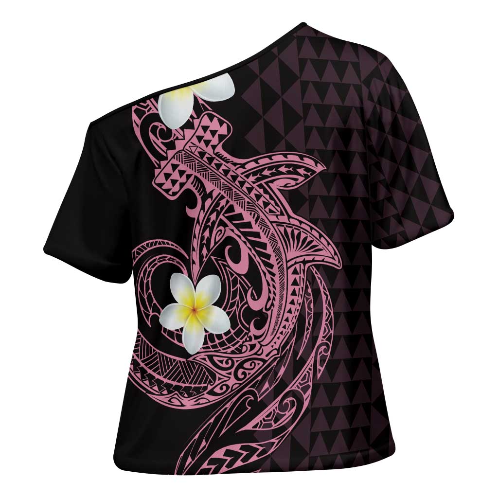 Aloha Hammerhead Shark Cross Shoulder Shirt Vivacious Pink Hawaiian Kakau Tribal Tattoo - Polynesian Pride