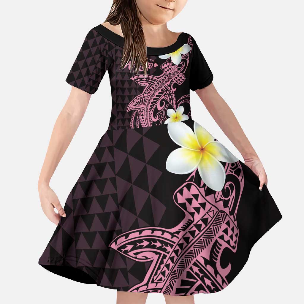 Aloha Hammerhead Shark Family Matching Long Sleeve Bodycon Dress and Hawaiian Shirt Vivacious Pink Hawaiian Kakau Tribal Tattoo