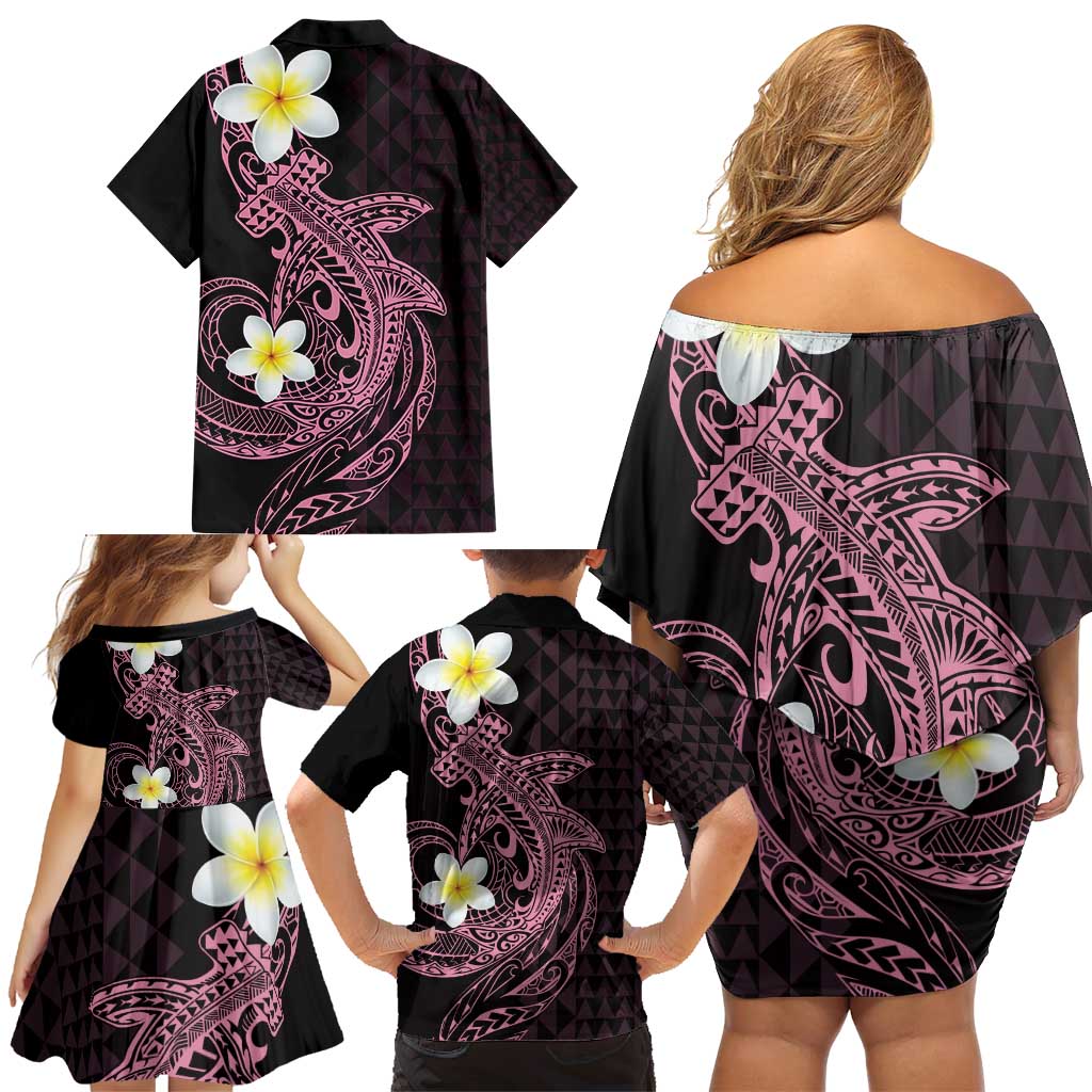 Aloha Hammerhead Shark Family Matching Off Shoulder Short Dress and Hawaiian Shirt Vivacious Pink Hawaiian Kakau Tribal Tattoo
