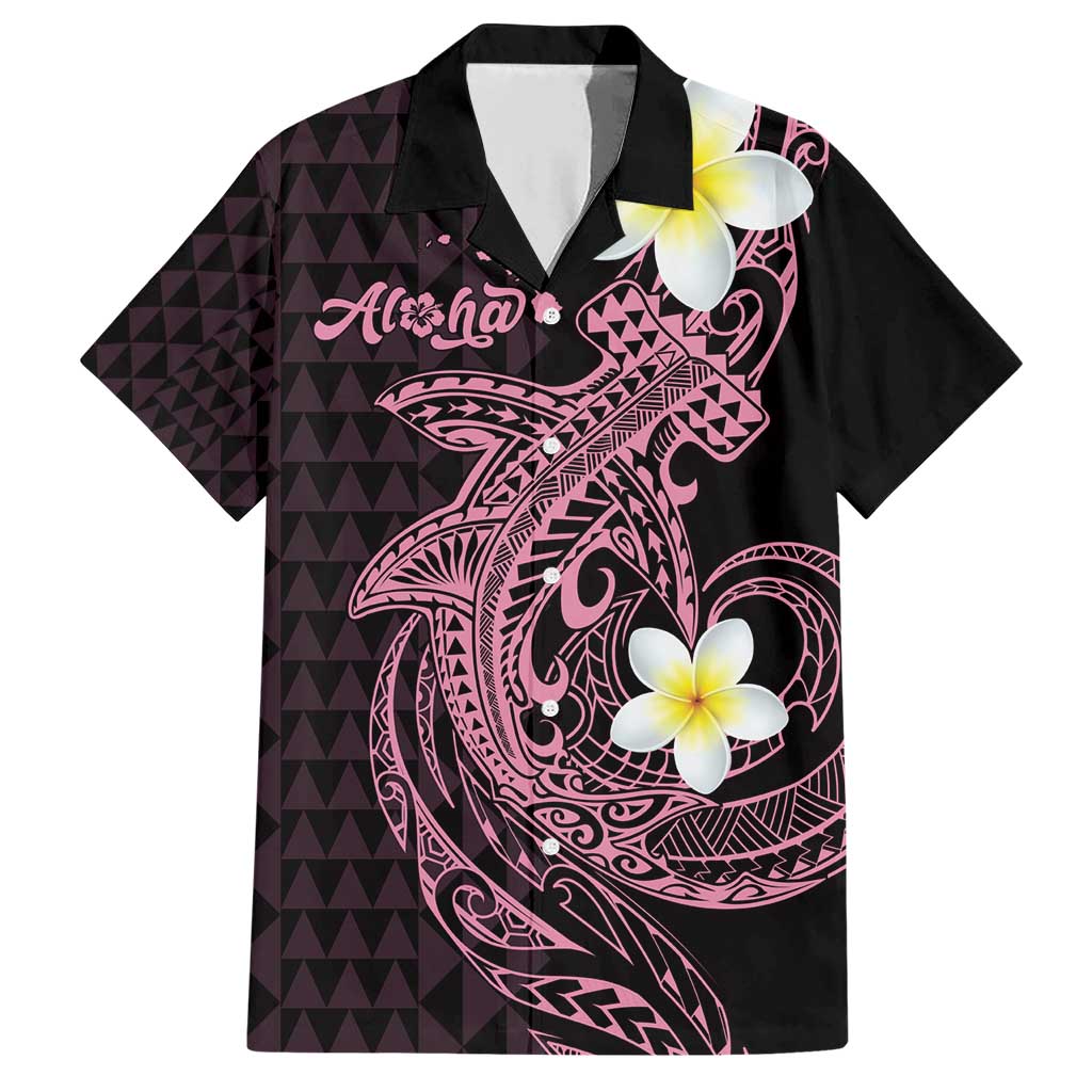 Aloha Hammerhead Shark Family Matching Short Sleeve Bodycon Dress and Hawaiian Shirt Vivacious Pink Hawaiian Kakau Tribal Tattoo