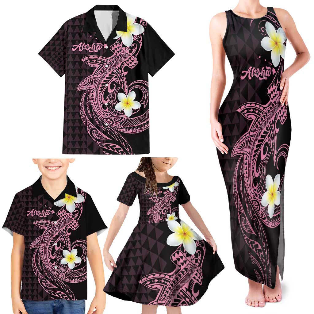 Aloha Hammerhead Shark Family Matching Tank Maxi Dress and Hawaiian Shirt Vivacious Pink Hawaiian Kakau Tribal Tattoo