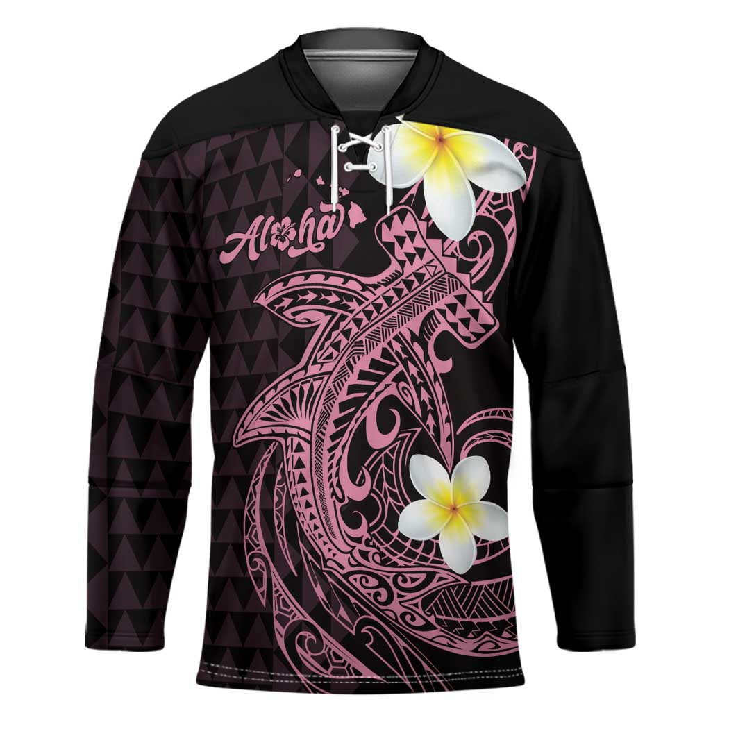 Aloha Hammerhead Shark Hockey Jersey Vivacious Pink Hawaiian Kakau Tribal Tattoo - Polynesian Pride