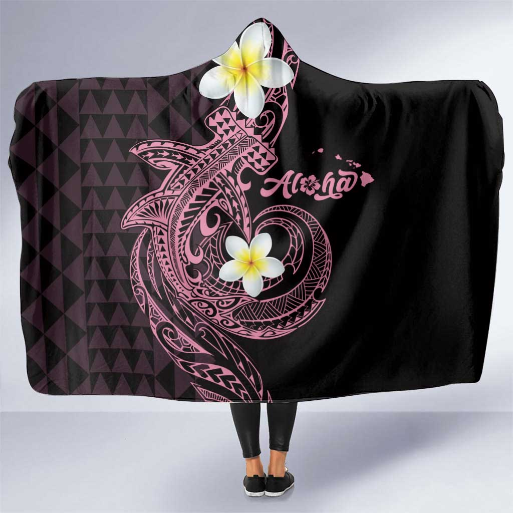 Aloha Hammerhead Shark Hooded Blanket Vivacious Pink Hawaiian Kakau Tribal Tattoo