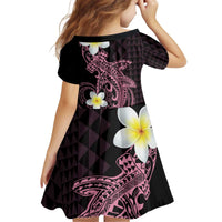 Aloha Hammerhead Shark Kid Short Sleeve Dress Vivacious Pink Hawaiian Kakau Tribal Tattoo