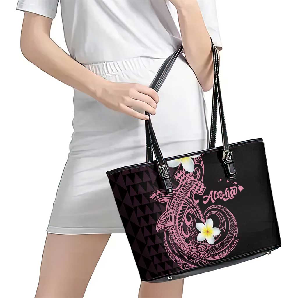 Aloha Hammerhead Shark Leather Tote Bag Vivacious Pink Hawaiian Kakau Tribal Tattoo
