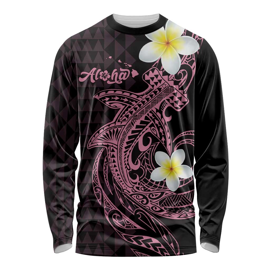 Aloha Hammerhead Shark Long Sleeve Shirt Vivacious Pink Hawaiian Kakau Tribal Tattoo
