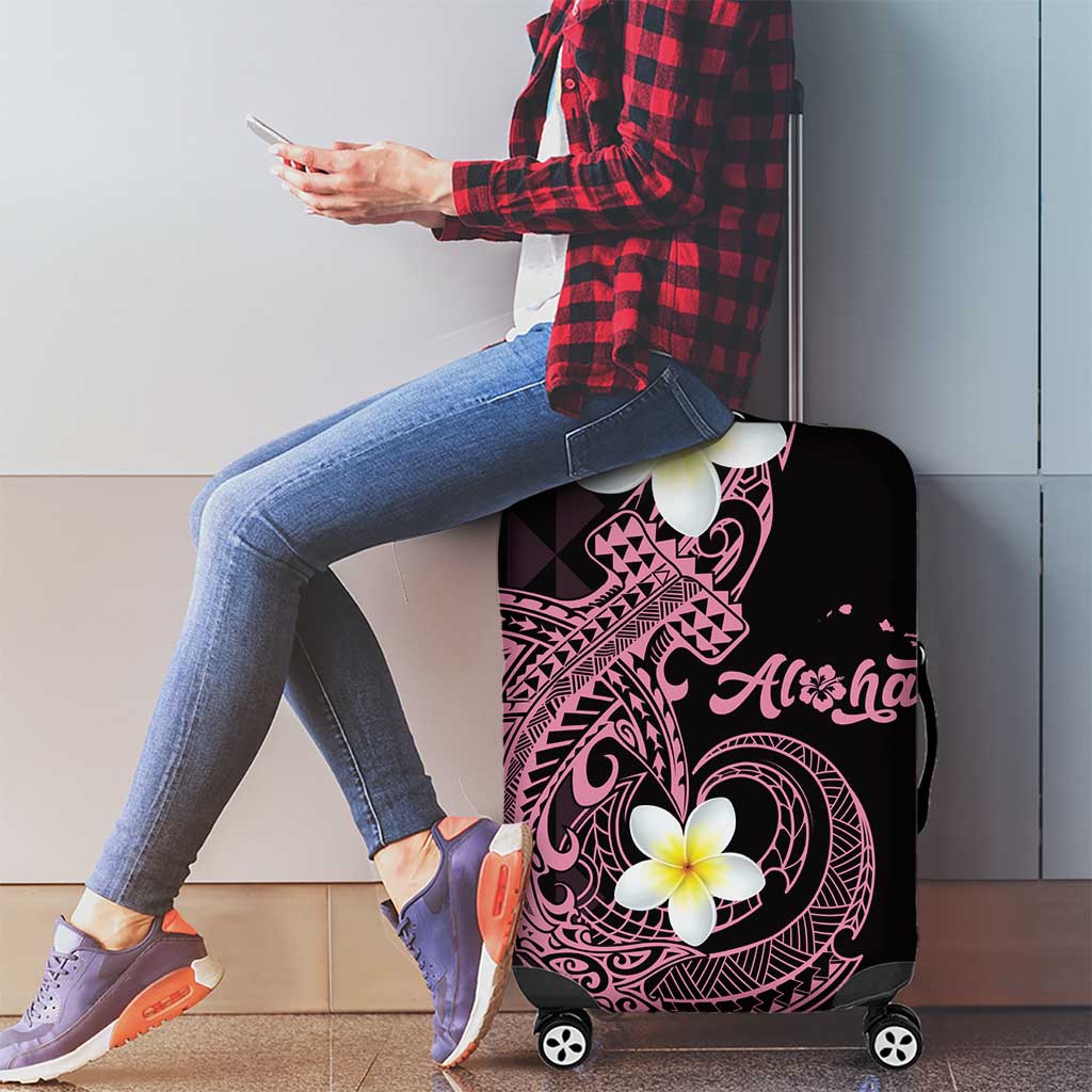 Aloha Hammerhead Shark Luggage Cover Vivacious Pink Hawaiian Kakau Tribal Tattoo