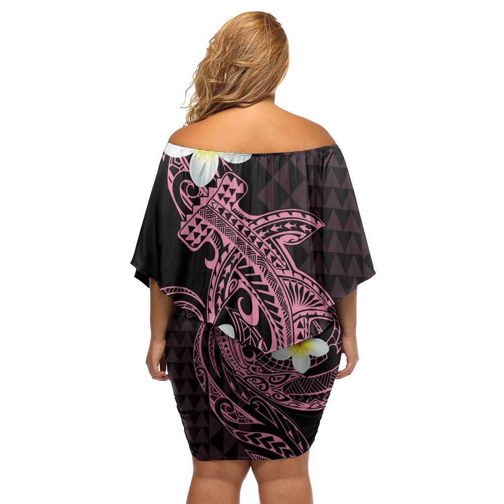 Aloha Hammerhead Shark Off Shoulder Short Dress Vivacious Pink Hawaiian Kakau Tribal Tattoo