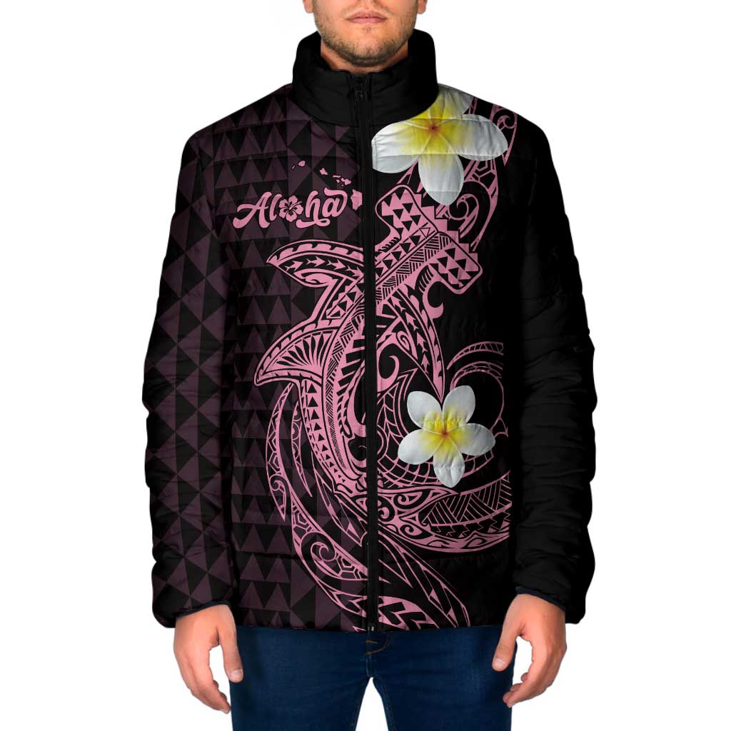 Aloha Hammerhead Shark Padded Jacket Vivacious Pink Hawaiian Kakau Tribal Tattoo - Polynesian Pride
