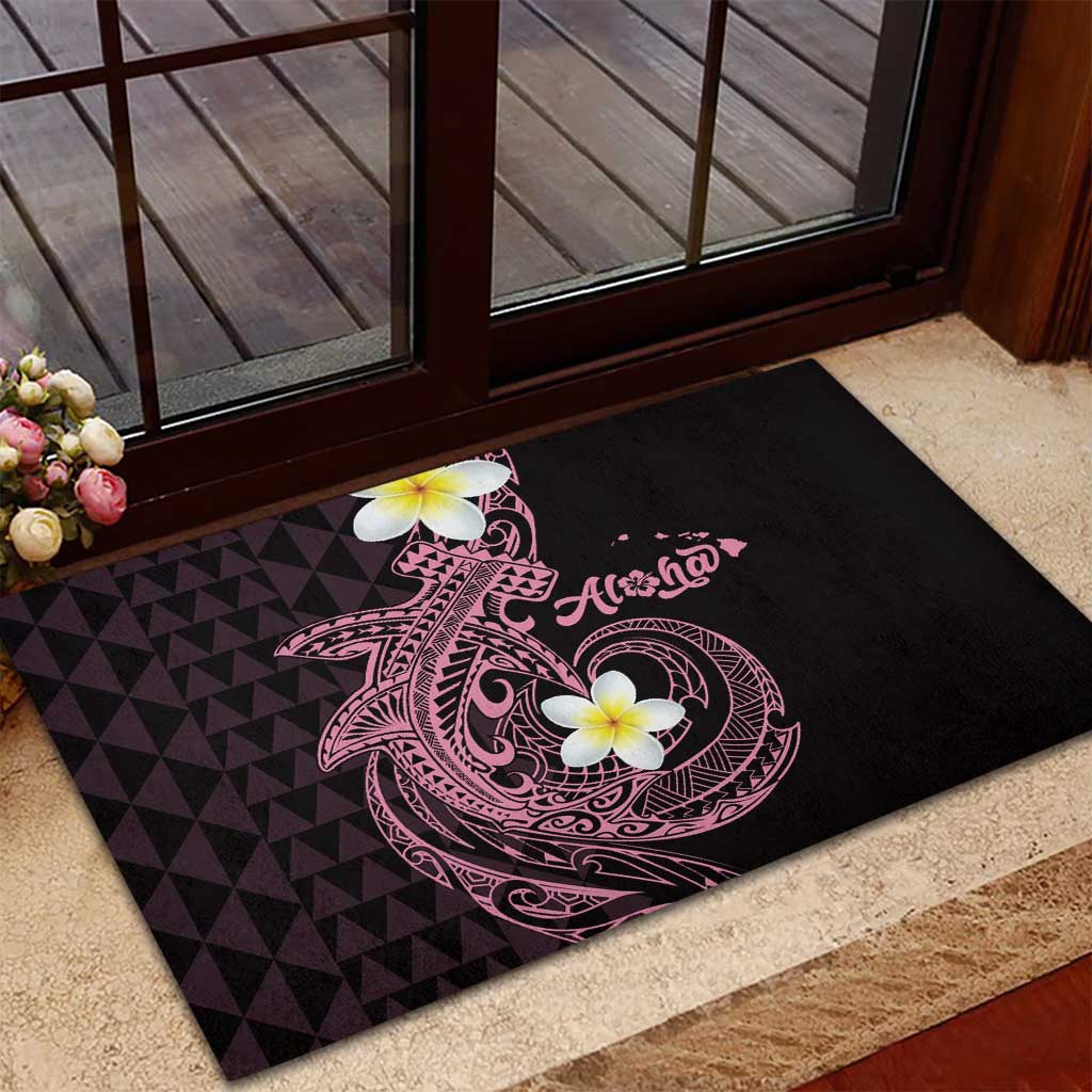 Aloha Hammerhead Shark Rubber Doormat Vivacious Pink Hawaiian Kakau Tribal Tattoo