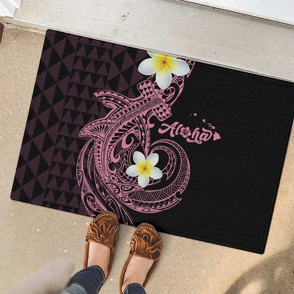 Aloha Hammerhead Shark Rubber Doormat Vivacious Pink Hawaiian Kakau Tribal Tattoo