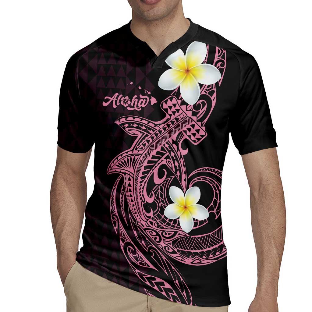 Aloha Hammerhead Shark Rugby Jersey Vivacious Pink Hawaiian Kakau Tribal Tattoo