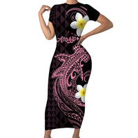 Aloha Hammerhead Shark Short Sleeve Bodycon Dress Vivacious Pink Hawaiian Kakau Tribal Tattoo