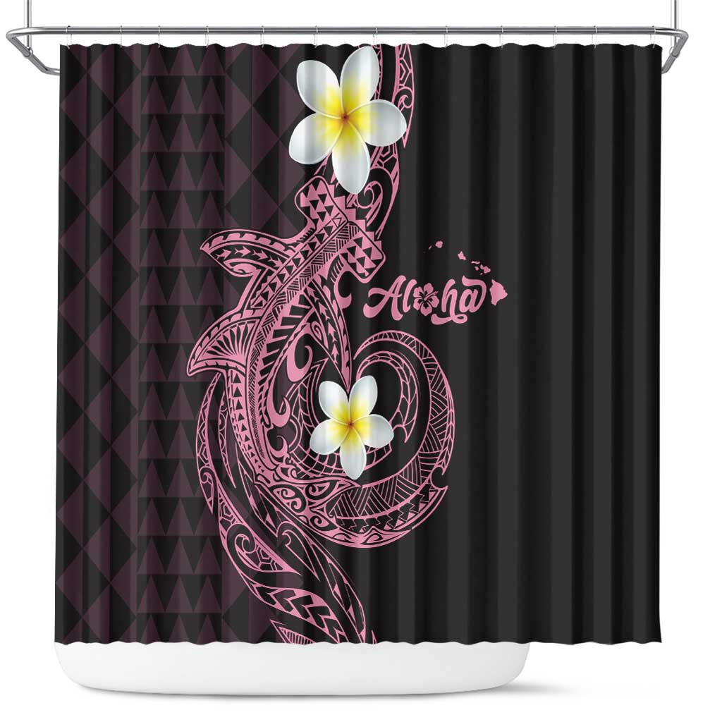 Aloha Hammerhead Shark Shower Curtain Vivacious Pink Hawaiian Kakau Tribal Tattoo