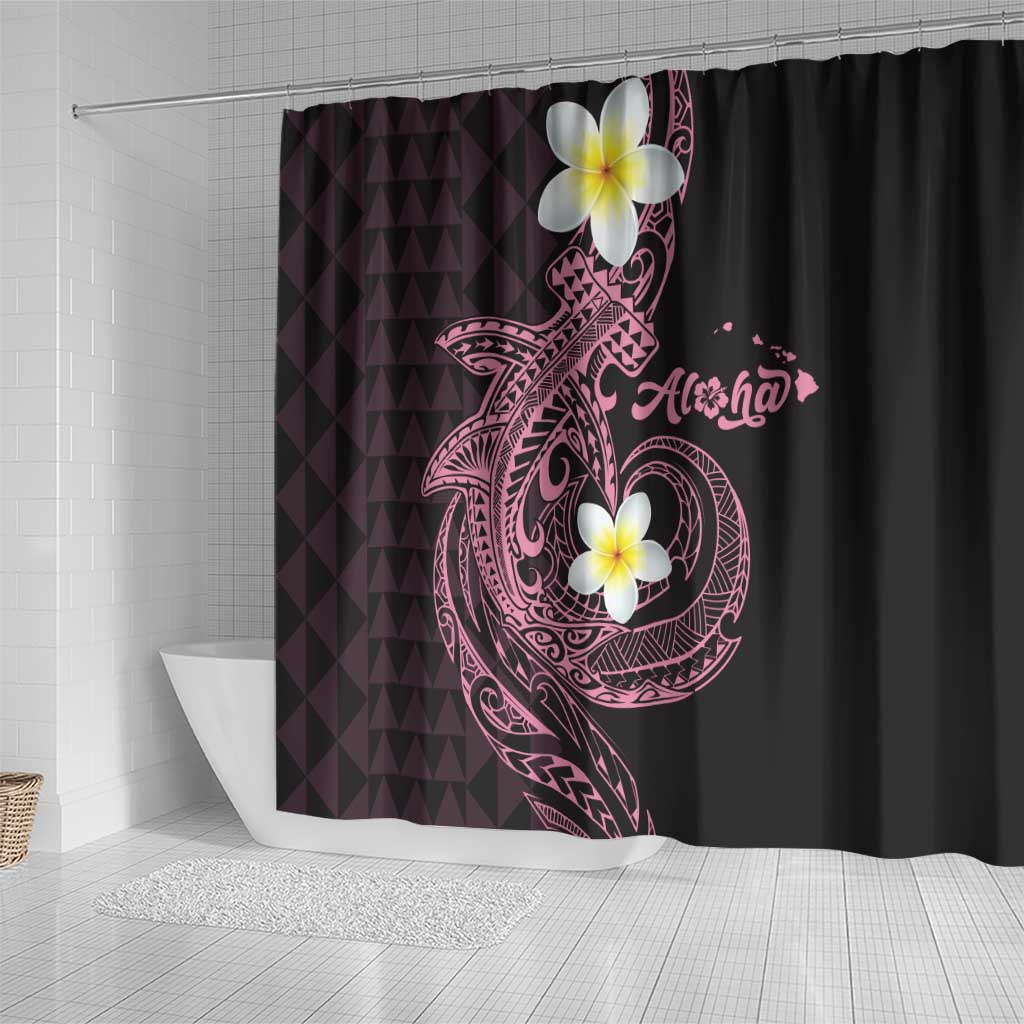 Aloha Hammerhead Shark Shower Curtain Vivacious Pink Hawaiian Kakau Tribal Tattoo