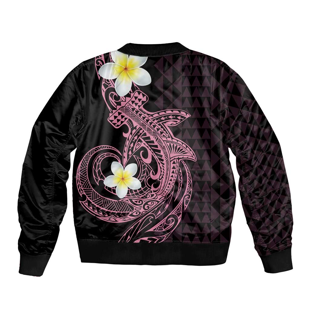 Aloha Hammerhead Shark Sleeve Zip Bomber Jacket Vivacious Pink Hawaiian Kakau Tribal Tattoo