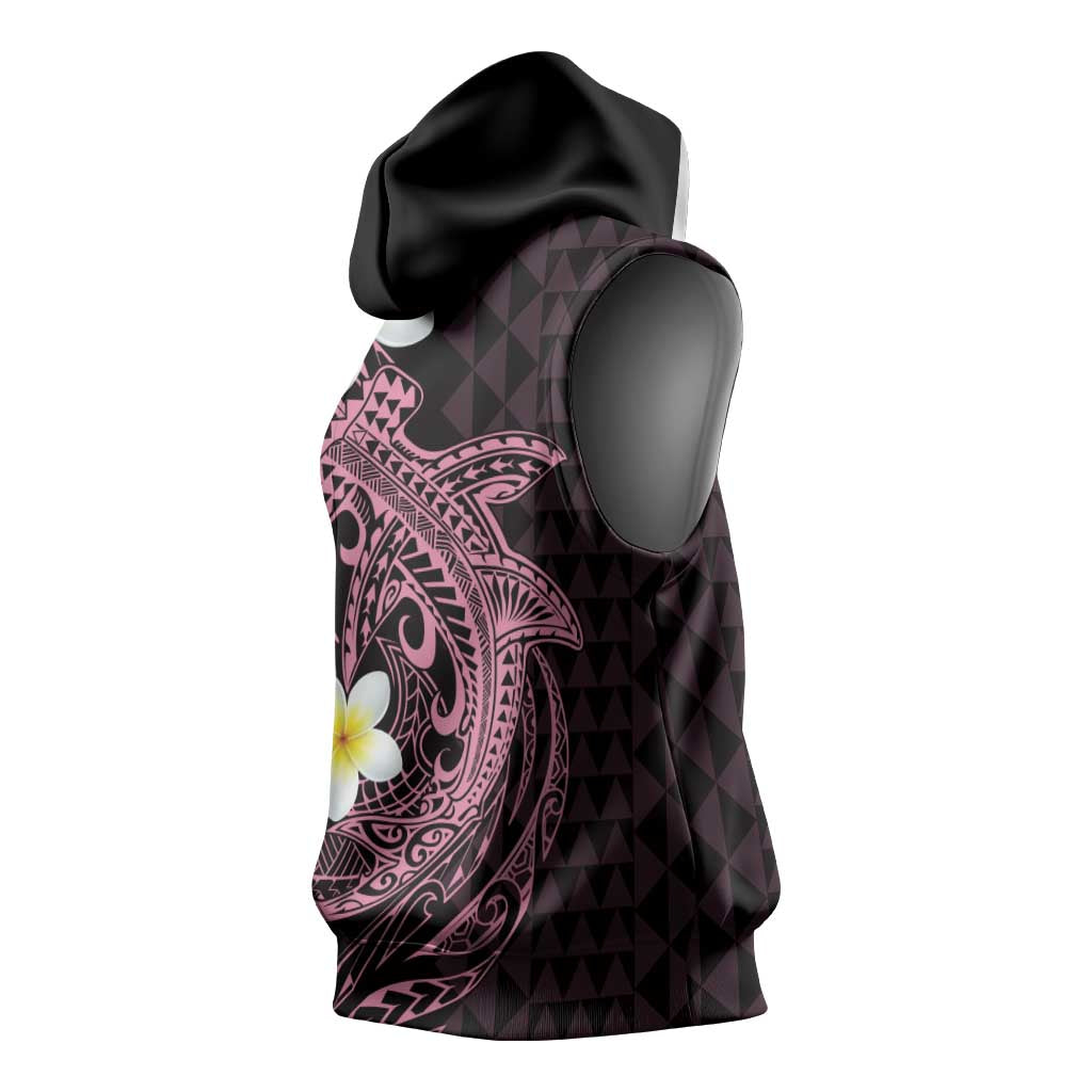 Aloha Hammerhead Shark Sleeveless Hoodie Vivacious Pink Hawaiian Kakau Tribal Tattoo - Polynesian Pride