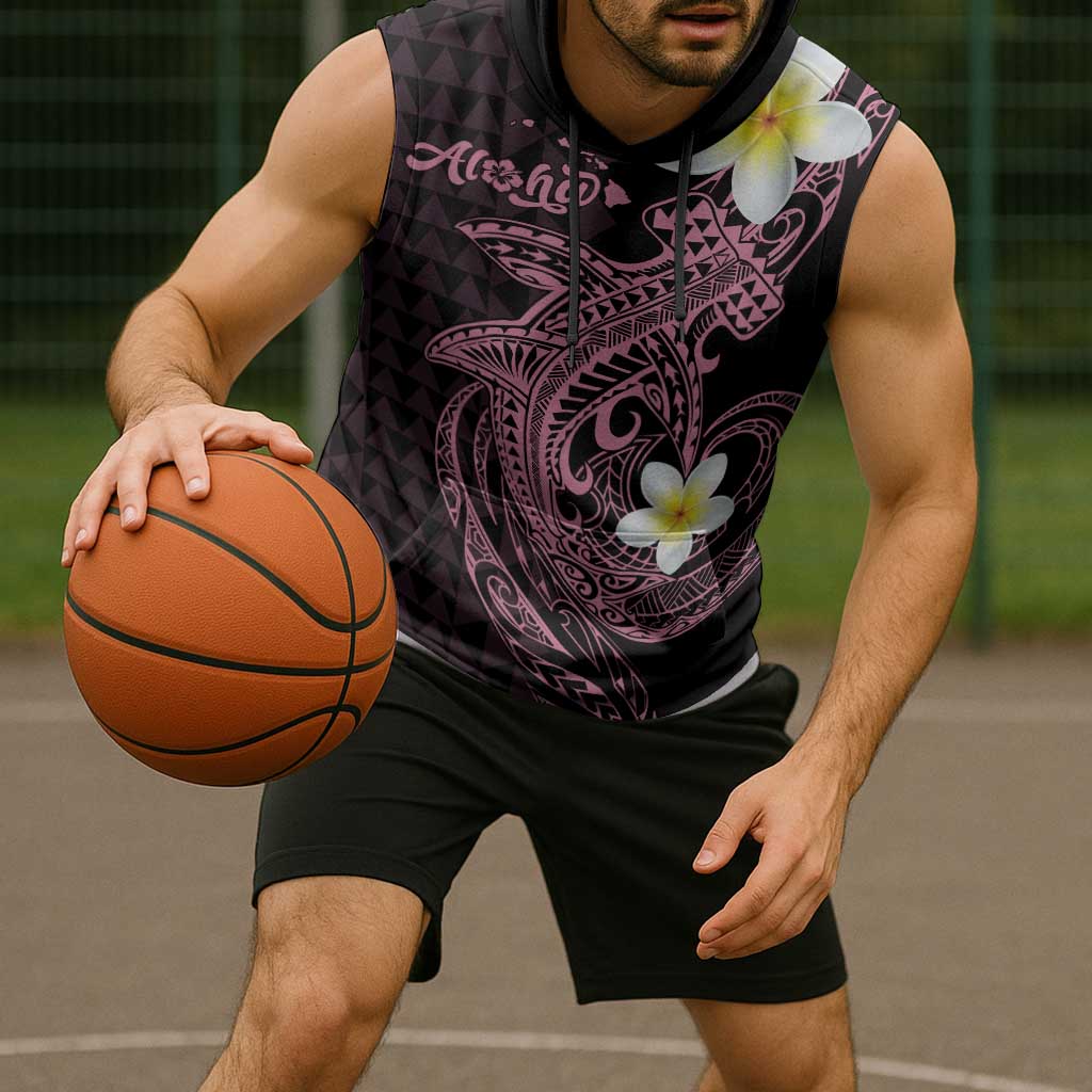 Aloha Hammerhead Shark Sleeveless Hoodie Vivacious Pink Hawaiian Kakau Tribal Tattoo - Polynesian Pride