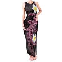 Aloha Hammerhead Shark Tank Maxi Dress Vivacious Pink Hawaiian Kakau Tribal Tattoo