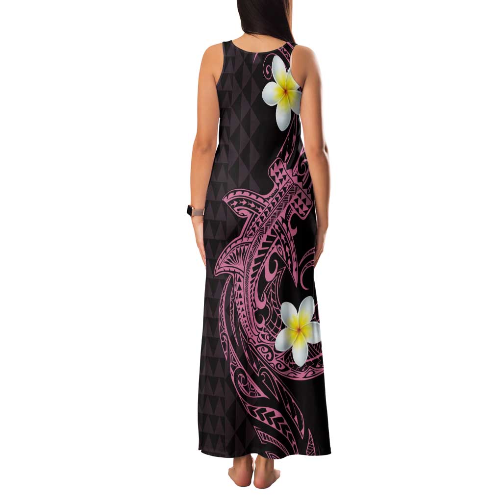 Aloha Hammerhead Shark Tank Maxi Dress Vivacious Pink Hawaiian Kakau Tribal Tattoo