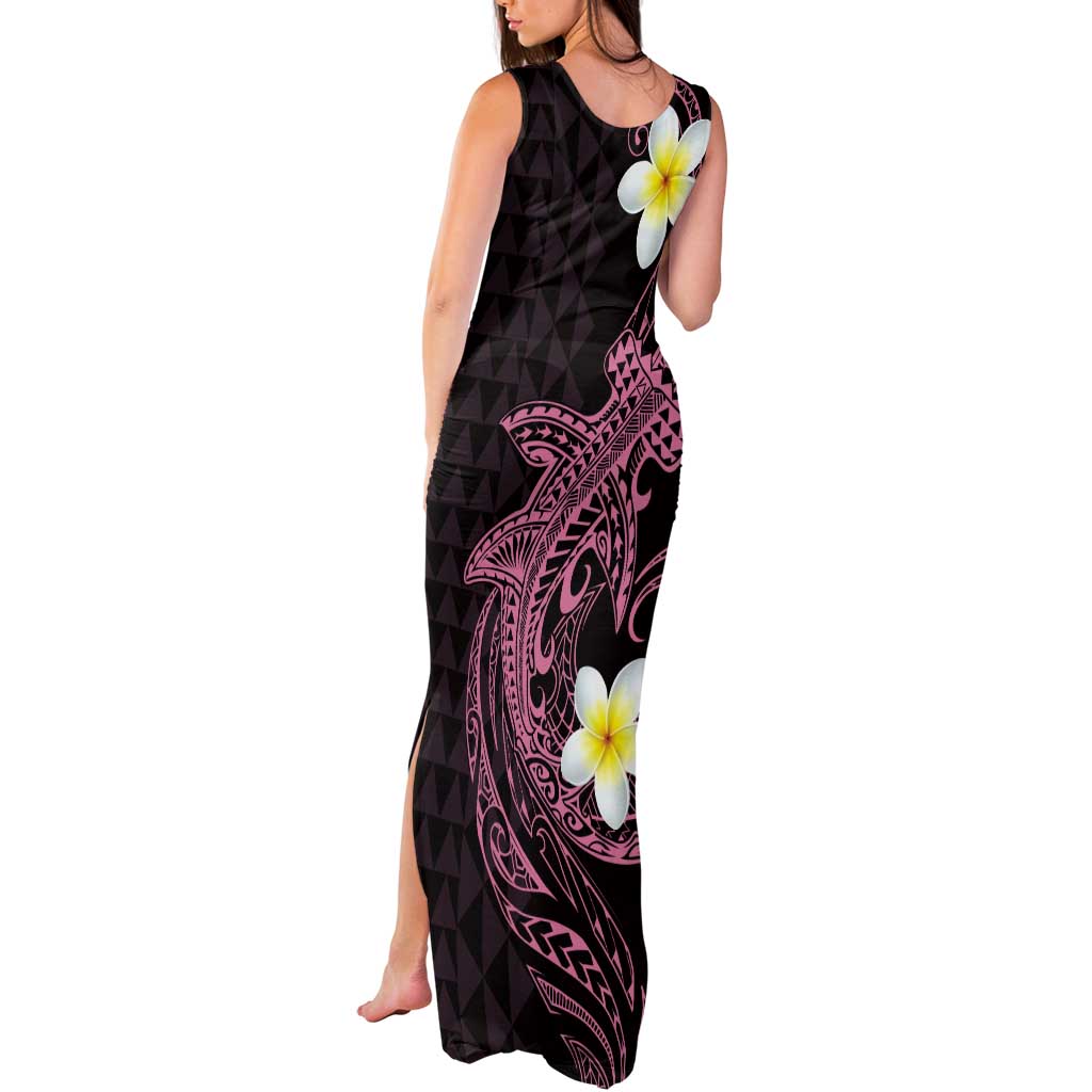 Aloha Hammerhead Shark Tank Maxi Dress Vivacious Pink Hawaiian Kakau Tribal Tattoo