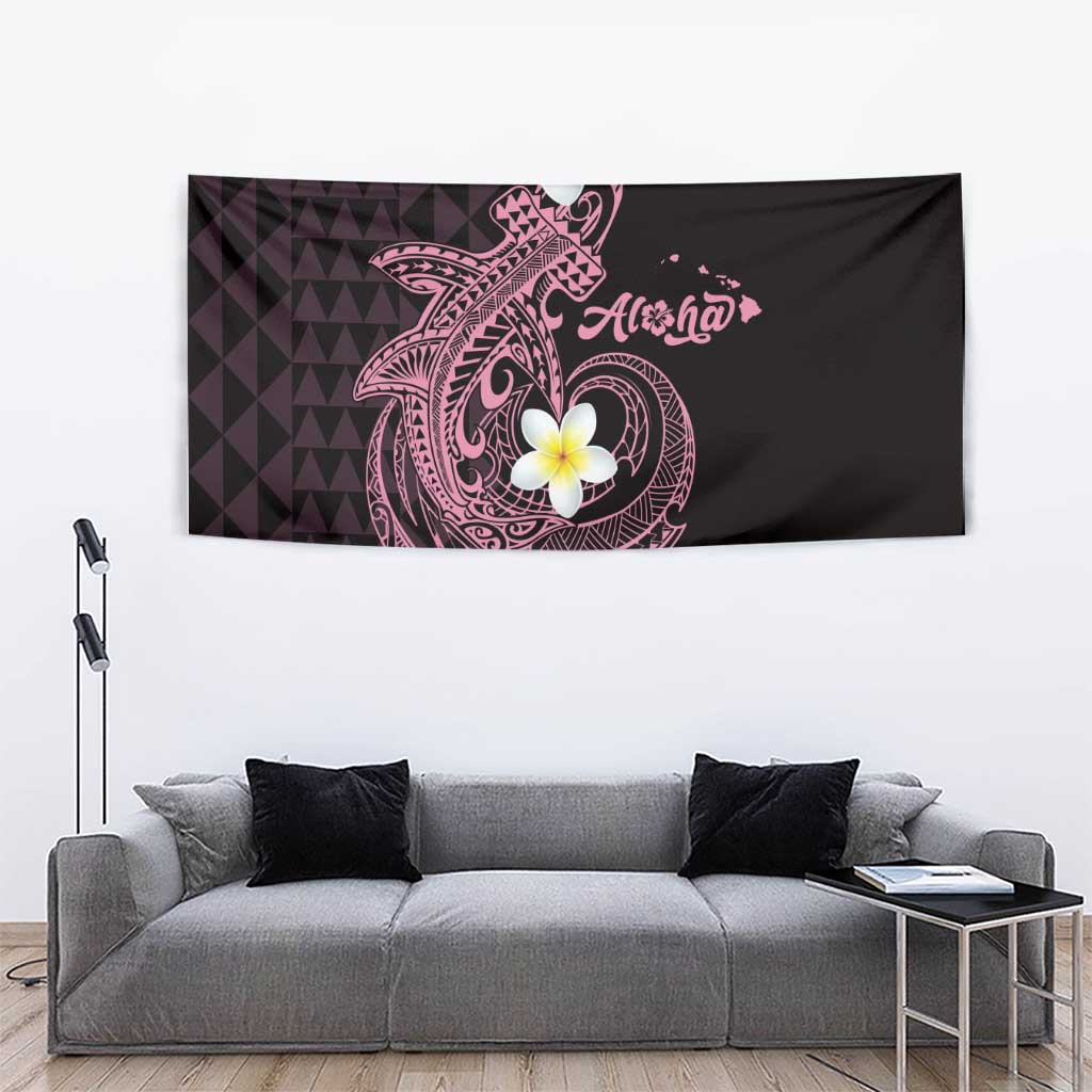 Aloha Hammerhead Shark Tapestry Vivacious Pink Hawaiian Kakau Tribal Tattoo