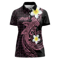 Aloha Hammerhead Shark Women Polo Shirt Vivacious Pink Hawaiian Kakau Tribal Tattoo