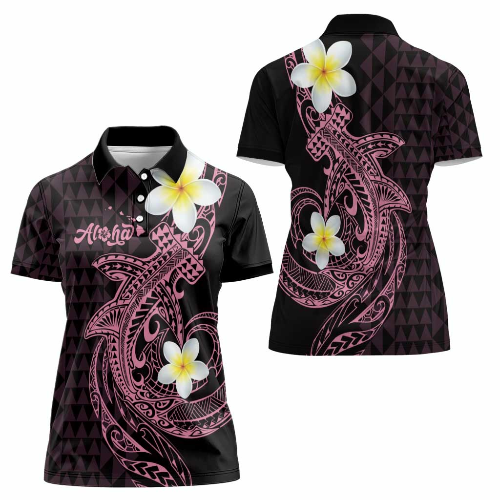 Aloha Hammerhead Shark Women Polo Shirt Vivacious Pink Hawaiian Kakau Tribal Tattoo
