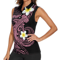 Aloha Hammerhead Shark Women Sleeveless Polo Shirt Vivacious Pink Hawaiian Kakau Tribal Tattoo