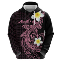 Aloha Hammerhead Shark Zip Hoodie Vivacious Pink Hawaiian Kakau Tribal Tattoo
