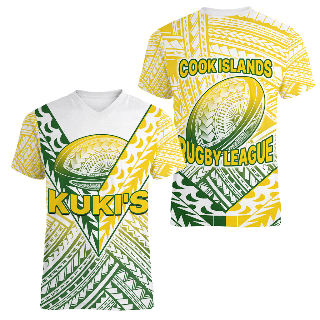 The Kuki's Cook Islands Rugby Women V Neck T Shirt Be Unique Vibe White LT9 Female White - Polynesian Pride