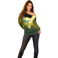 The Kuki's Cook Islands Rugby Off Shoulder Sweater Be Unique Vibe Black LT9 - Polynesian Pride